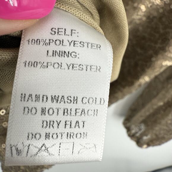 Altar'd State Gold Sequin Mini Dress size Medium Ballon Sleeve Deep V neck - Picture 10 of 13